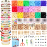 Fournine 5300 Pcs Clay Beads Friendship Bracelet Making Kit, Preppy Flat Polymer Heishi Beads for Jewellery Making Kit, with Charms DIY Craft Gifts for Teen Girls