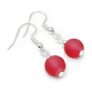 Frosted Red Glass Bead Earrings, 8mm Matte Beads, Nickel-Free Hooks