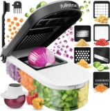 Fullstar Vegetable Chopper & Mandoline Slicer – Julienne Cutter Dicer Grater for Food Veg Onion Cucumber Tomato Salad Potato Cheese – Kitchen Gadgets & Accessories (Compact 6-in-1, White)