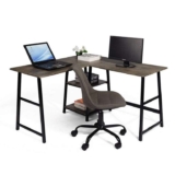 FurnitureR Drogba Black and Wooden L-shaped Desk with 2 Shelves