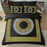 GC GAVENO CAVAILIA Greek King Size Duvet Cover Sets – Microfibre Geometric Bedding Sets with Pillowcases – Durable & Easy Care Quilt Covers – Soft Duvet Comforter Cover, Black/Gold