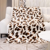 GEULAY Fleece Blanket Twin Size Brown and White Cow Print Throw Blanket Lightweight Cozy Plush Twin Bed Blanket Fuzzy Cute Couch Blanket All Season 60×80