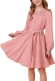 GRACE KARIN Girls Long-Sleeved Lace Round Neck Dress Elegant Puff A-Line Party Dress