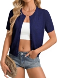 GRACE KARIN Summer Cardigans for Women UK, Crew Neck Short Sleeve Printed Knit Bolero Elegant, Ladies Beach Crochet Cardigans