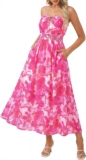 GRACE KARIN Womens Boho Floral Fancy Dress Casual Sleeveless Spaghetti Straps Pleated Loose A-line Maxi Dresses Bohemian Beach Holiday Dress with Pockets
