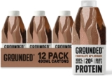 GROUNDED Dairy Free Chocolate Protein Milkshakes 12 x 490ml, 20g Plant Protein Per Bottle, Ready to Drink, Natural Ingredients, Gluten Free, Nutritious Meal Replacement, Made With Cocoa