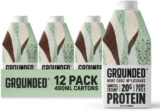 GROUNDED Dairy Free Mint Chocolate Protein Milkshakes 12 x 490ml, 20g Plant Protein Per Bottle, Ready to Drink, Natural Ingredients, Gluten Free, Nutritious Meal Replacement, With Cocoa
