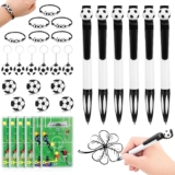 GSrenyu 30 Pcs Football Party Bags, Football Party Bags Fillers with Erasers Football Ballpoint Pen Mini Soccer Pinball Game Keyring Bracelets for Kids Student Soccer Stationery Set Favors