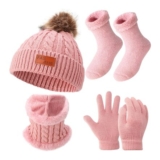 GSrenyu Girls Knit Hat, Scarf, Gloves & Socks Set – Pink