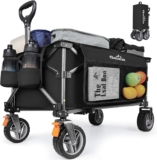 GXCROR Folding Trolley Cart – 140L Heavy Duty Collapsible Wagon with Removable 14.5cm diameter & 6cm Wide Wheels for Camping, Beach, Gardening, 130kg Capacity