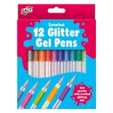 Galt 12 Glitter Gel Pens, Childrens Scented Colourful Metallic Gel Pens Kit, Multicolour Sparkly and Glittery Pen Set