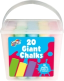 Galt 20 Giant Chalks – Extra Large Childrens Chunky Pavement Chalks – Bright Vibrant Colours – Washable, Easy Clean Outdoor Kids Garden Toys – Portable Carry Case with Handle – Ages 3 Years Plus