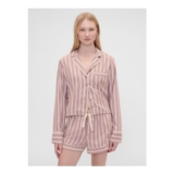 Gap X Summer Fridays Brown Striped Flannel Long Sleeve Pyjama Top