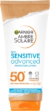 Garnier Ambre Solaire Sun Cream Face SPF 50 Sensitive Advanced Sunscreen Body, High Protect, Water Resistant, Non-Greasy, Hypoallergenic, Fragrance-Free, UVA UVB Protect with Ceramide, 175ml