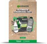 Garniers Ultimate Charcoal Gift Set for Face, with Serum, Face Mask and Micellar Purifying Jelly Water to Reduce Imperfections, Approved by Cruelty Free International, Vegan