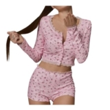 Gatamiau Women Lace Pyjama 2-Piece Set Pink