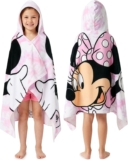 Get Trend Disney Minnie Mouse Bath Towel with Hood for Kids Absorbent Changing Robe Poncho Towel for Swim Bath Shower Beach Holiday Essentials (White/Pink Minnie Mouse, 3-7 Years)