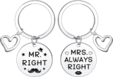 Ghloyza 2Pcs Couple Keyrings for Women Men Valentines Day Gifts for Him Her Mr. Right and Mrs. Always Right Keyring Wedding Anniversary Birthday Gift for Boyfriend Girlfriend Husband Wife