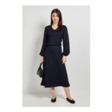 Gingham Frill Scoop Neck Blouson Sleeve Jersey Midi Dress