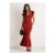 Gini London Red v Neck Floral Print Ruffle Maxi Dress