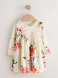 Girls Cream Floral Long Sleeve Ribbed Dress from £3.50 to £4.50 (3mths-7yrs) – free click and collect