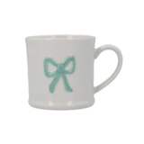 Gisela Graham Mini Mug, Embossed Green Bow, White Stoneware, 200ml
