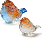 Glass Ornaments, 2PCS Handmade Glass Bird Figurines, Set of Large & Small Birds, Crystal Clear Animal Sculptures for Home Shelf Desk Decor, Unique Gift for Birthday, Festival, Wedding, Anniversary