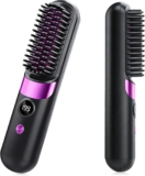 Go Brush Pro UK Cordless Hair Straightener Brush – Rechargeable, Portable Hair Styling Brush with 4 Adjustable Heat Modes, LED Display, Ceramic Technology for Travel & Daily Use (Black)