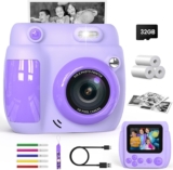Gofunly Kids Camera Instant Print, 1080P 2.4 Digital Camera for Kids with 32GB Card & 3 Rolls Print Paper, Birthday Gifts Toys for Boys Girls Ages 3-12,Purple