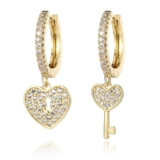 Gold Dangle Hoop Earrings for Women, 14K Gold Plated S925 Sterling Silver Heart Drop Hoop Earrings, Dainty Asymmetric Drop Dangle Huggie Cartilage Earrings (Heart Style-Gold)