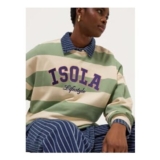 Green Isola Lifestyle Slogan Striped Sweatshirt