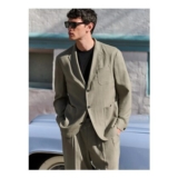 Green Relaxed Fit Linen Blend Suit Jacket