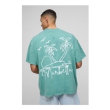 Green boohooMAN Oversized Marbella Graphic Washed T-Shirt