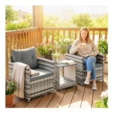 Grey OUTSUNNY Rattan Garden Furniture Bistro Set with Cushion