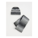 Grey Ombre Stripe Beanie Hat and Scarf Set