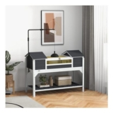 Grey PAWHUT Wooden Tortoise House with Adjustable Lamp Holder