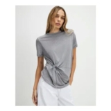 Grey Short Sleeve Burnout Twist Front T-Shirt