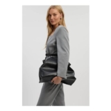 Grey Tailored Marl Belted Square Neck Blazer