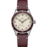 HAMILTON Mens Khaki Aviation Pilot Pioneer 38mm Burgundy Strap Watch – H76265810
