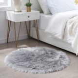 HEQUN Faux Fur Sheepskin Style Rug Faux Fleece Chair Cover Seat Pad Soft Fluffy Shaggy Area Rugs For Bedroom Sofa Floor (Grey, 90 X 90 CM)