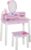 HOMCOM 2 PCS Kids Wooden Dressing Table and Stool Girls Vanity Table Makeup Table Set with Mirror Drawers Role Play Toy for Toddlers Age 3 Years , Pink and White