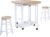 HOMCOM 3 Pieces Dining Room Set, Mobile Foldable Dining Table and 2 Stools with Storage Shelf, 2 Drawers and 6 Wheels, Drop Leaf Bar Table and Stools for Home Kitchen Pub, White
