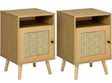 HOMCOM Bedside Table Nightstand with Storage Shelf and Door Cupboard with Rattan Element, Set of 2 – Shipped / Sold by Aosom MHSTAR UK