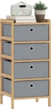 HOMCOM Chest of Drawers, 4 Fabric Drawers Dresser with Bamboo Frame, Narrow Storage Unit for Small Spaces, Bedroom, Living Room, Hallway, Light Grey