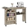 HOMCOM Folding Sewing Table Rolling Craft Table with Drop Leaf Wheels