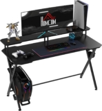 HOMCOM Gaming Desk Writing Racing Computer Table Workstation with Headphone Hook Curved Front Adjustable Feet for Home Office Use 140 x 60cm