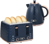 HOMCOM Kettle and Toaster Set, 1.7L 3000W Fast Boil Jug Kettle with Auto Shut Off, 4 Slice Toaster with 7 Level Browning Controls & Crumb Tray, UK Otter Thermostat, Blue