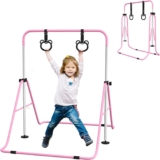 HOMCOM Kids Gymnastics Bar, Horizontal Training Kip Bar for Kids, Adjustable Height Folding Gymnastics Equipment with Hand Grips, Non-slip Rubber Pads, for Home, Flat