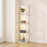 HOMCOM LED Floor Lamp with Glass Shelves, 4 Layers Dimmable Tall Standing Lamp, Modern Column Shelf Floor Light for Living Room, Bedroom, Office, Grey