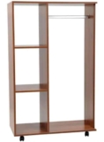 HOMCOM Rolling Open Wardrobe With Hanging Rail And Storage Shelves Walnut / Grey – Free Delivery w/Code